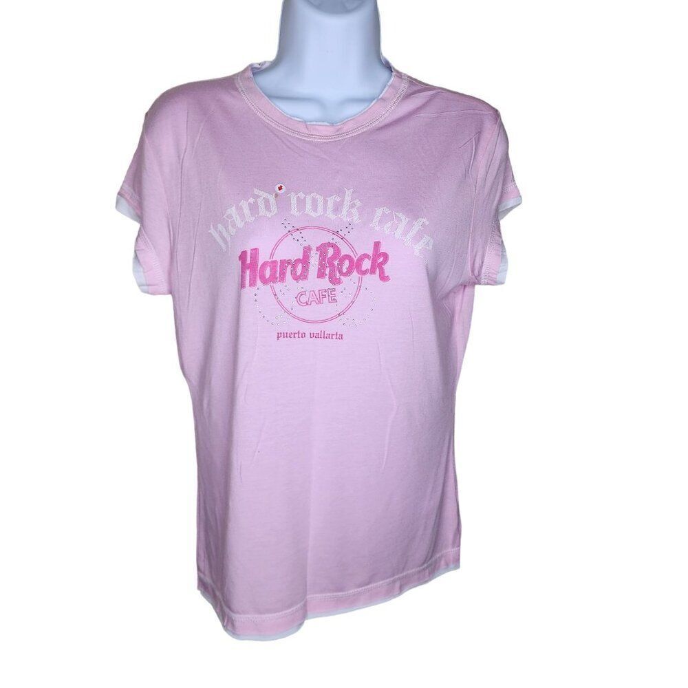 Vintage 90s Y2K Hard Rock Puerto Vallarta Baby Doll TShirt Womens Size XL Pink